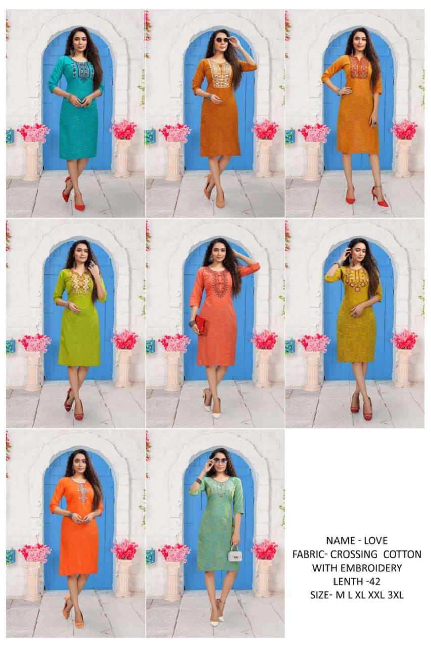 Love 101 Latest Ethnic Wear Heavy Cotton Embroidery Kurti Collection